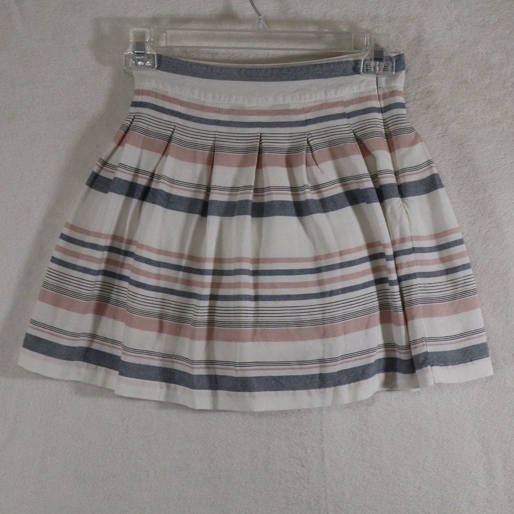 Women's Skirt Short Blue Pink White Striped Pleated A‑Line Midi Preppy Size M